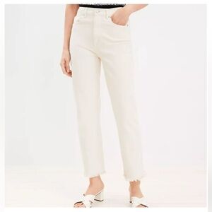LOFT High Rise Straight Frayed Hem Jeans – Popcorn Cream, Size 10, Cropped